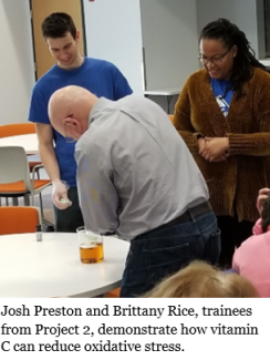 A man pours liquid into a beaker on a table